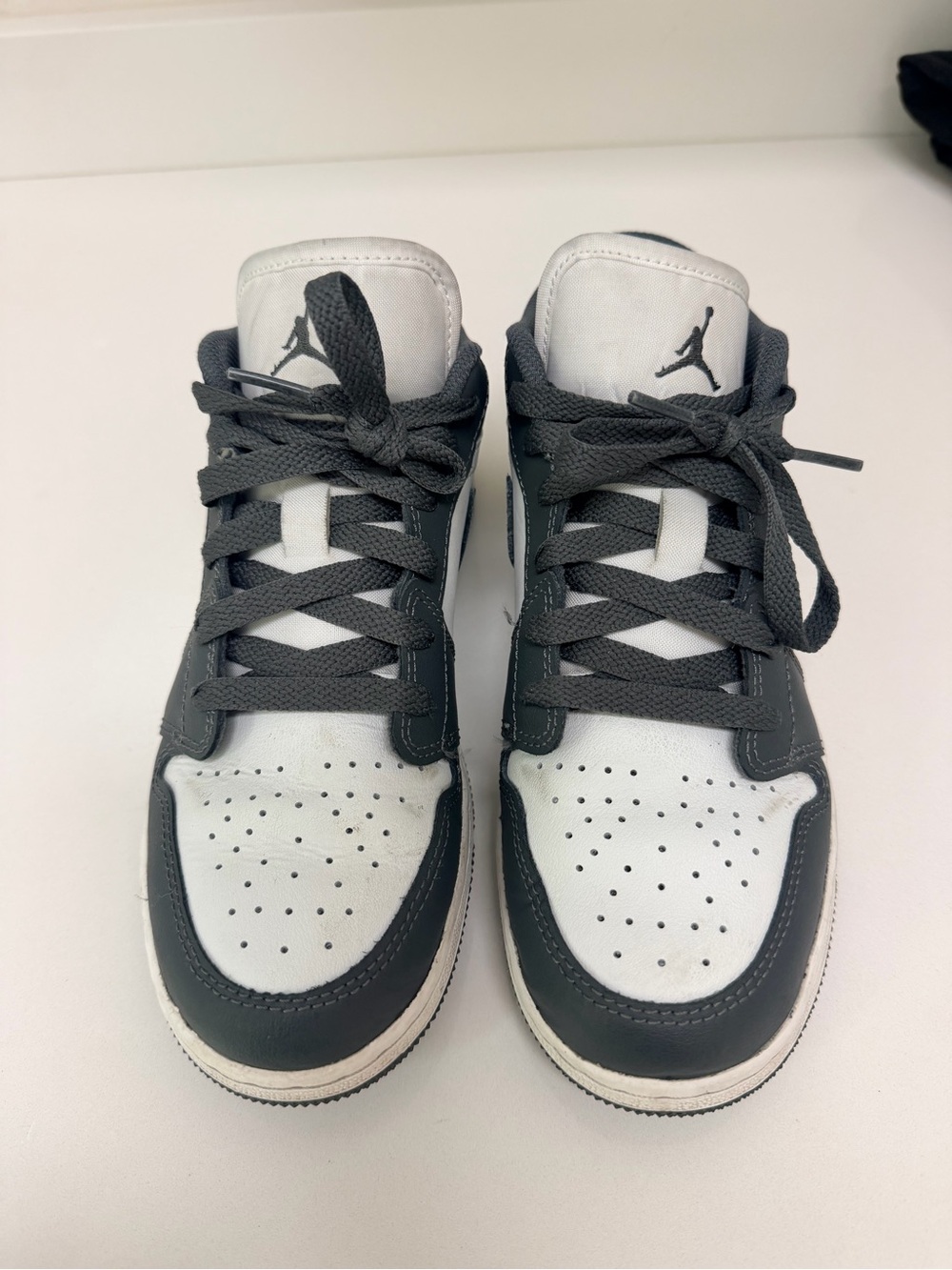 Jordan Kids Low Top Sneakers in White and Dark Gray